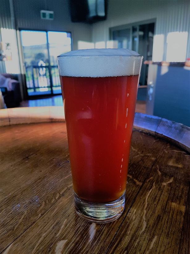 Glass of amber beer on the bar